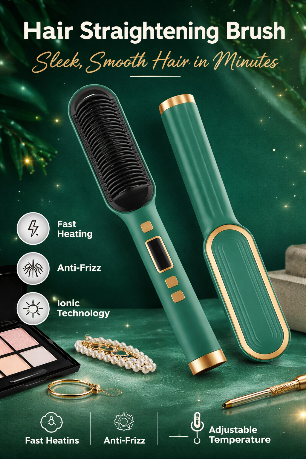Instant Hair Straightening Brush – Fast Heating Anti-Frizz Electric Styling Comb with Adjustable Temperature