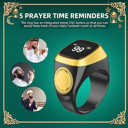 Equantu Qibla Ring Tasbih Counterand Prayer Reminder